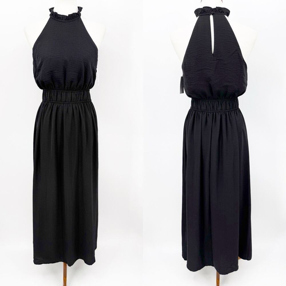 Nine West Black Halter Maxi Dress XS Women LBD Minimalist Cocktail Evening Party